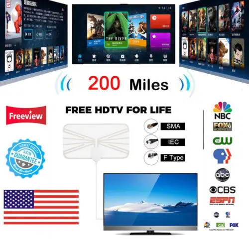

Antenna Digital HD TV Amplified Mile Ultra Thin 200 Miles Range Indoor 1080P 4K