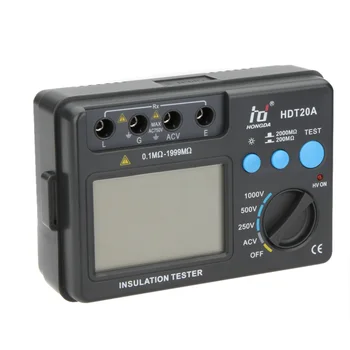 

HDT20A Insulation Resistance Meter Voltmeter 250V/500V/1000V Electrical Insulation Tester 0.1MO-1999MO HD Ohmmeter Megohmmeter