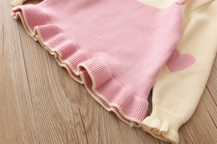 Fanfiluca Toddler Girls Sweaters Fake two Piece Heart  Outerwear Children Round Collar Pullovers Baby Girl Cotton Knit Sweaters0009