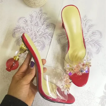 

Chic Women Shoes Sandalia Feminina Transparent Pvc Women Slipper Chaussures Femme Stylish Heel Women Slides Zapatos De Mujer