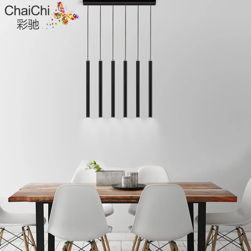 

Postmodern Simple LED Restaurant, Bar, Internet Cafe, Long Cylindrical Art Front Desk Black Chandelier