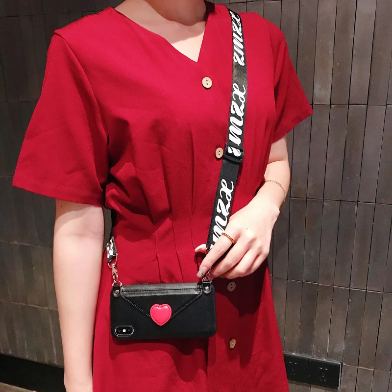 

Luxury Leather Fashion Case for iPhone 7 8 6s Plus XR Xs Max Phone Cases Wallet Card Back Cover Crossbody with strap long chain