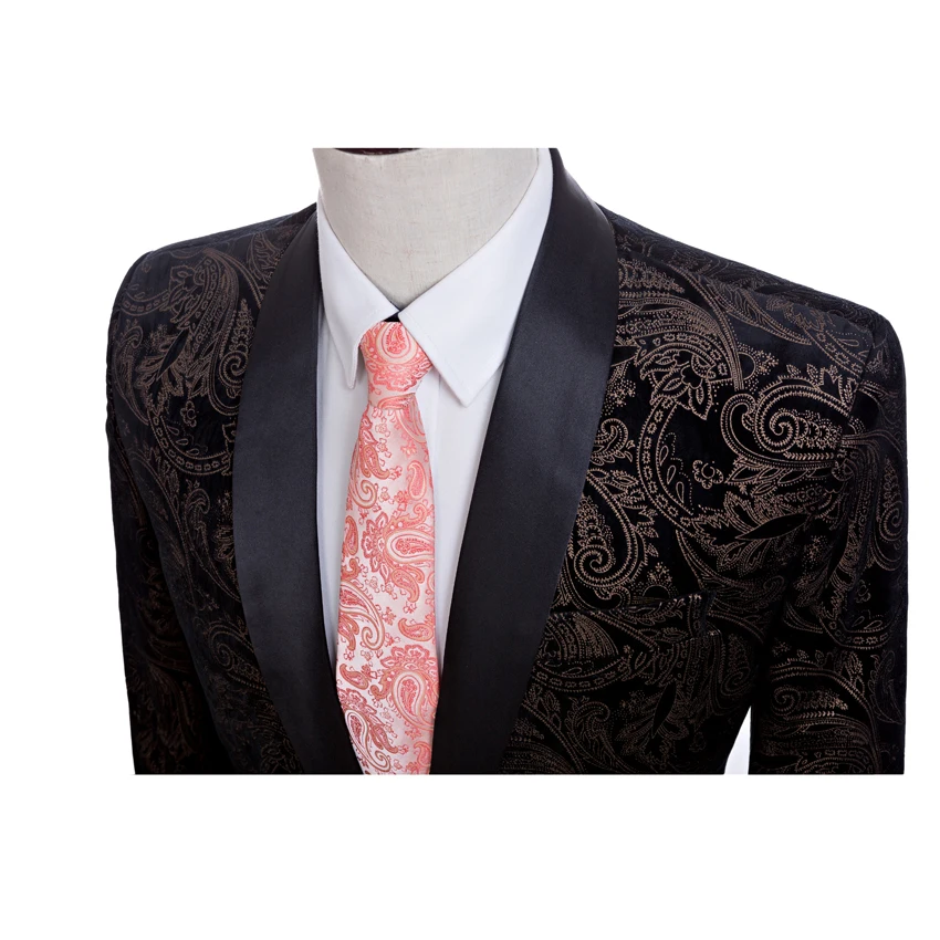 Printed Velvet Suits for Men Groom Tuxedos Groomsman Suit Made Wedding (Jacket+pants)