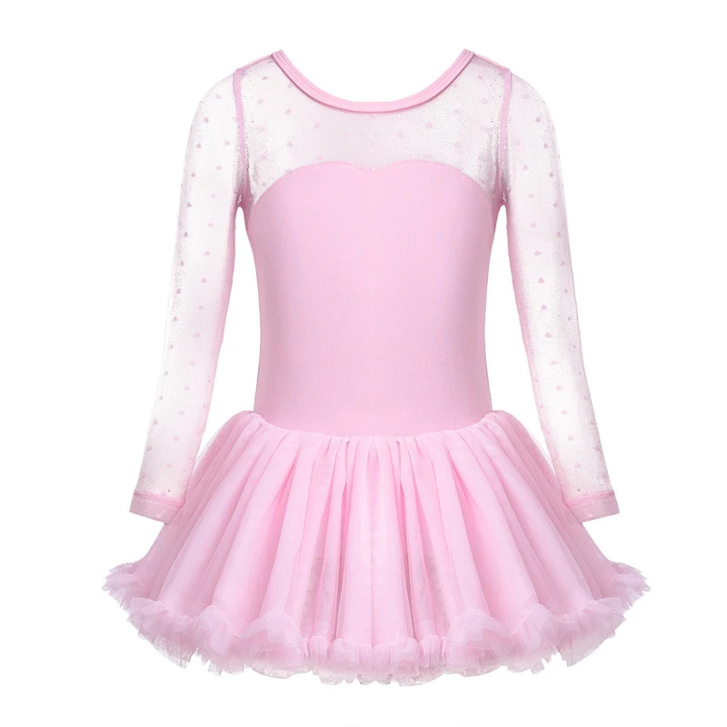 

Girls Cotton Polka Dots Long Sleeves Ballet Dancewear 2019 New Kids Girls Mesh Ballet Dance Gymnastics Dancewears Leotard Dress