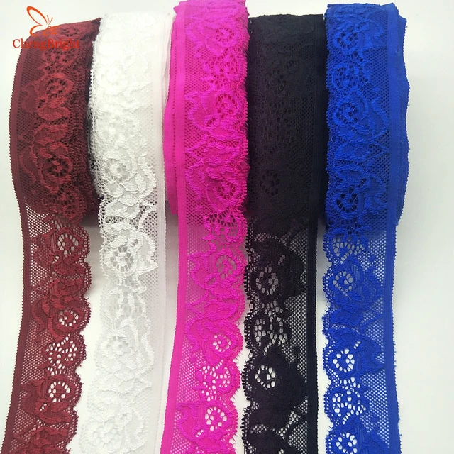 ChengBrigt 10 yards High Quality Stretch Elastic Lace Ribbon 35MM Wide  White Ribbon Lace Trimmings for