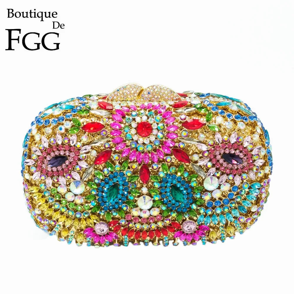 Boutique De FGG Открытое платье в богемном стиле, разноцветные Для женщин вечерняя Свадебная вечеринка с украшением в виде кристаллов клатч Сумочка Кошелек Металлическая Сумка-клатч