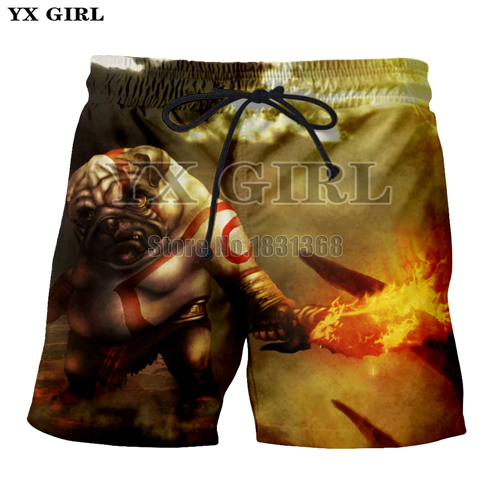 Ух Девушка Лето Для мужчин Пляжные шорты Бог войны 3D Модные принты Для мужчин бермуды доска Шорты Фитнес брюки плюс Размеры 5XL