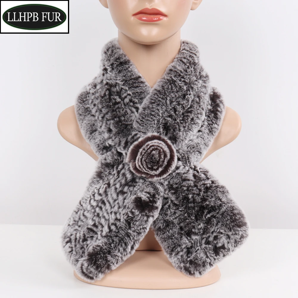 

2019 New Brand Luxury Women Real Genuine Fur Scarf Winter Real Rex Rabbit Fur Scarf Winter Warm Ladies Knit Natural Fur Scarves
