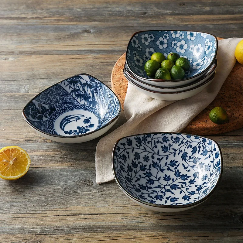6-дюймовый японский треугольный ужин тарелка для закуски пластины Салатница Творческая Кухня Столовые приборы синий белый рисунок керамической посуды s
