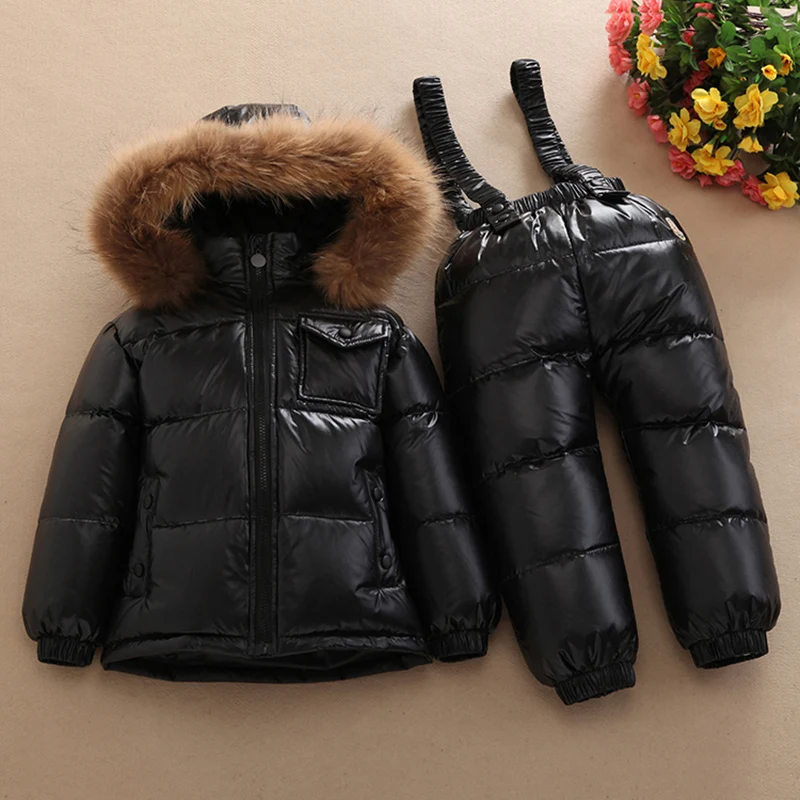 

Mioigee 2018 Winter Children Sets Boys Ski Suit Kids Sport suits for girl Jumpsuit Warm Coats Fur Duck Down Jackets Bib Pants