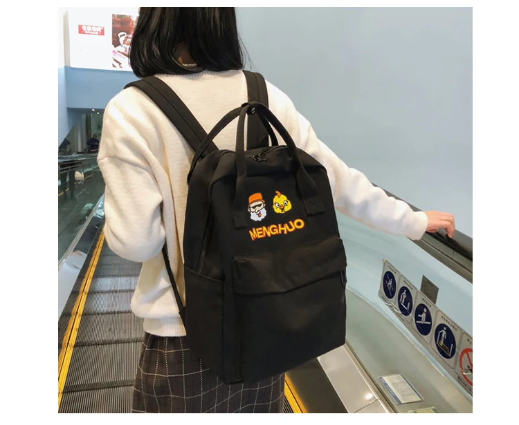 Menghuo Women Canvas Backpacks High Quality Cartoon Printed School Bag for Teenagers Girls Laptop Backpack Solid Travel Backpack_14