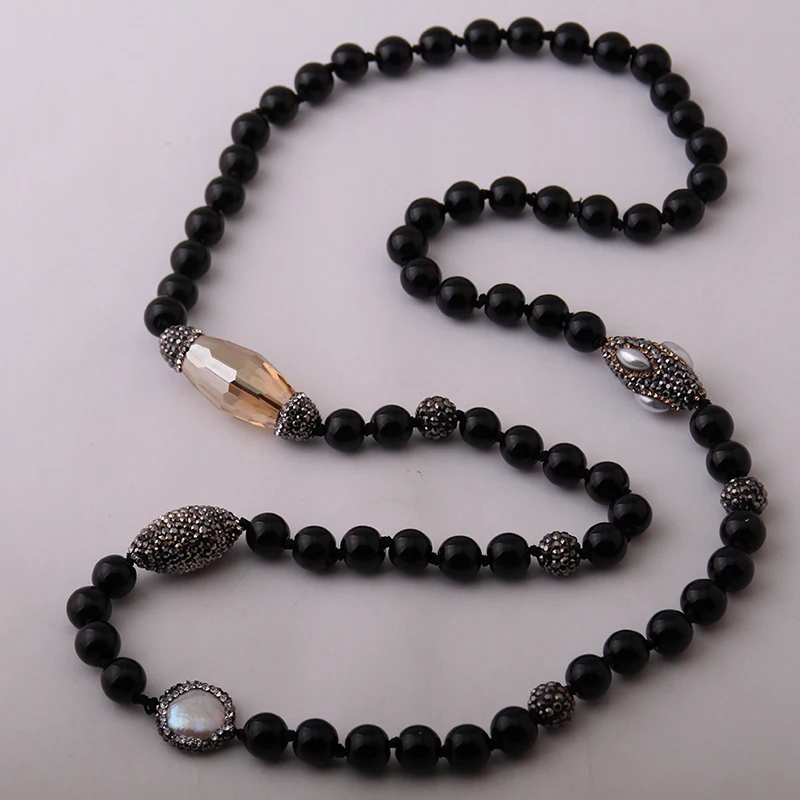 Модные черные каменные бусы Halsband ручная работа черный кристалл проложенный