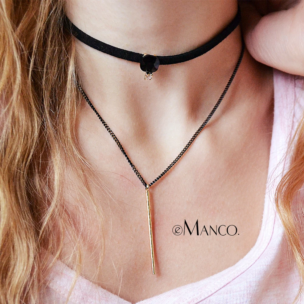 

eManco Hot Now Double Layers Black Choker Necklaces & Pendants Women Crystal Copper Brass Velvet Chain Jewelry Party Accessories