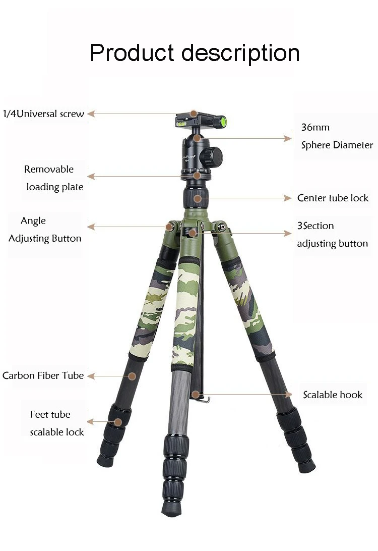 Xiletu T284C+ FB1 Профессиональный многотрубный штатив и шаровая Головка съемный монопод Камуфляжный штатив набор для цифровой камеры DSLR