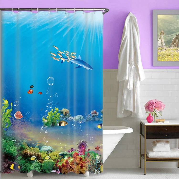 1800x1800mm Customized underwater world fish bathroom shower curtain waterproof thickening mildew bathroom curtain partition-2