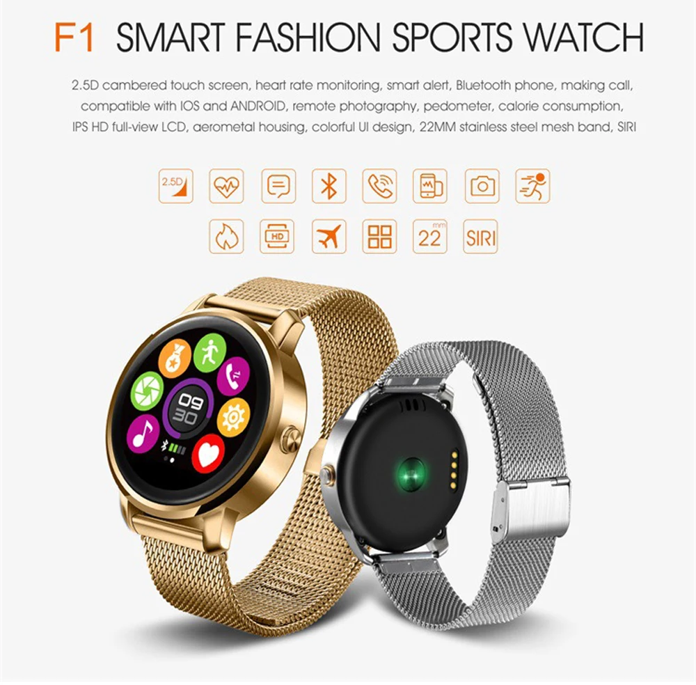 Круглый Bluetooth Smart часы Классический здоровья из металла SmartWatch С сердечного ритма