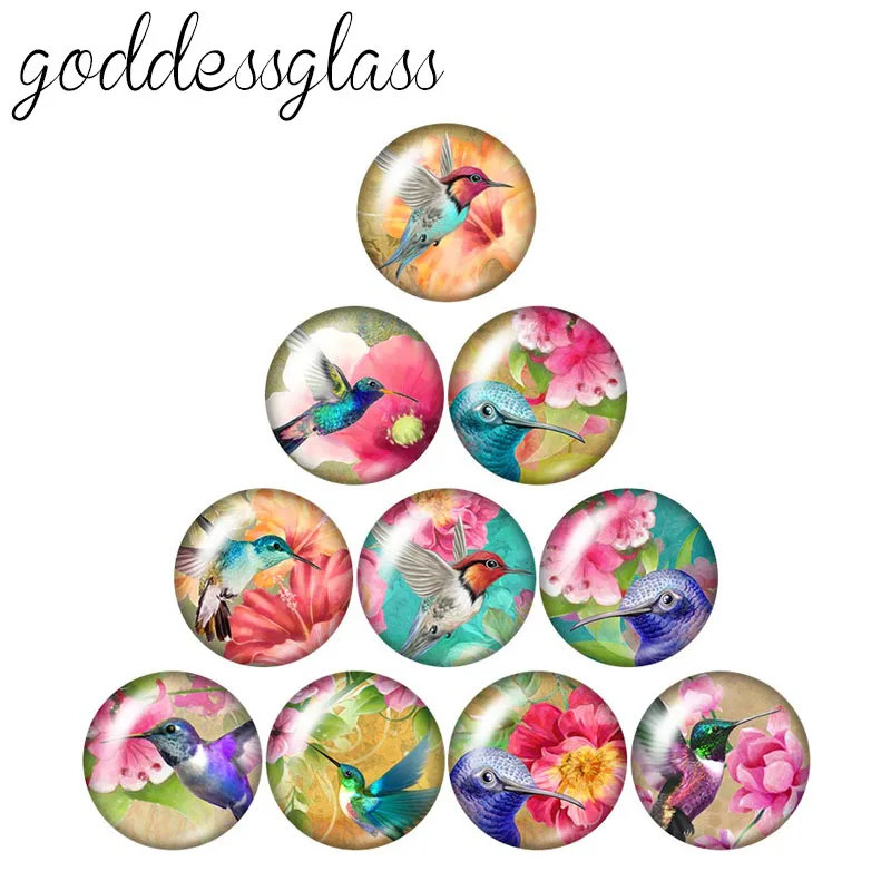 New Beauty Lively Hummingbirds Birds 10pcs mix 12mm/18mm/20mm/25mm Round photo demo glass cabochon flat back Making findings | Украшения и