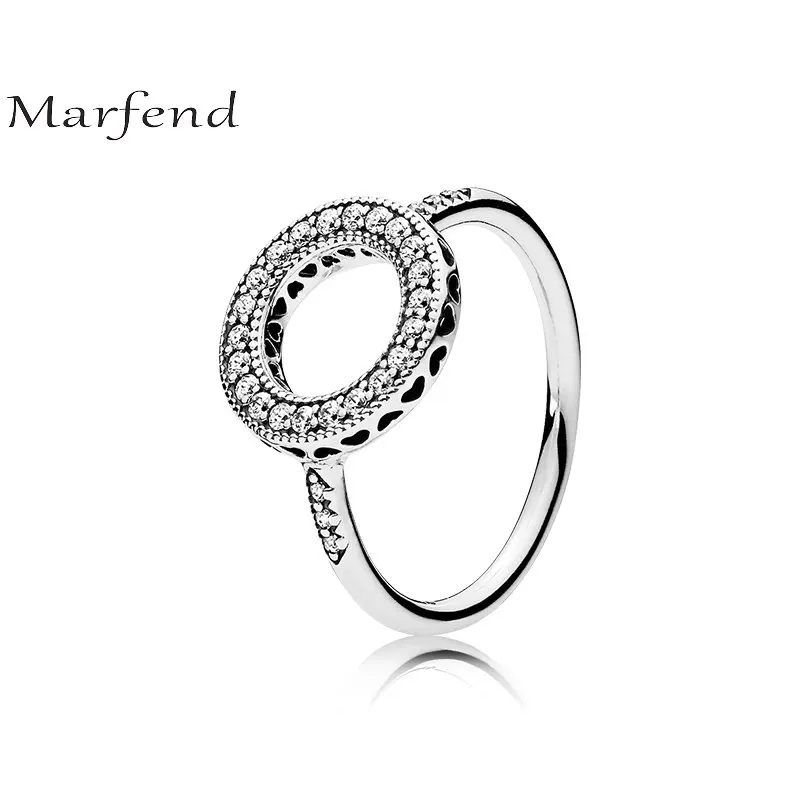 

Marfend Fine Detail Authentic Sterling Silver 925 Round Ring Hearts of Halo With CZ Rings For Women Wedding Jewelry Party