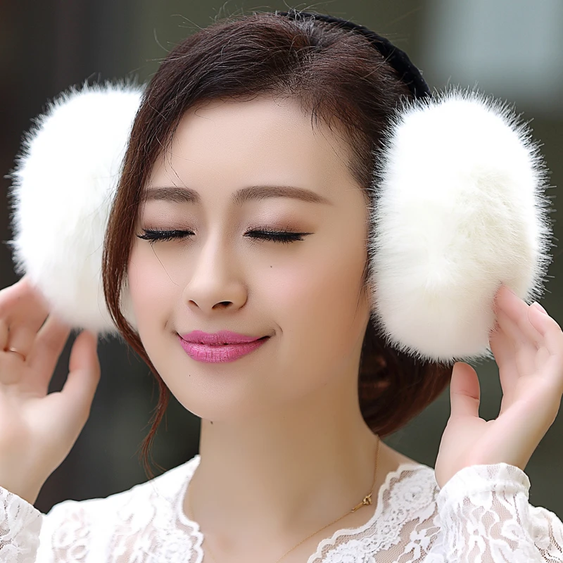 2016 Hot selling women faux rabbit fur pearl earmuffs,Girls cute plush