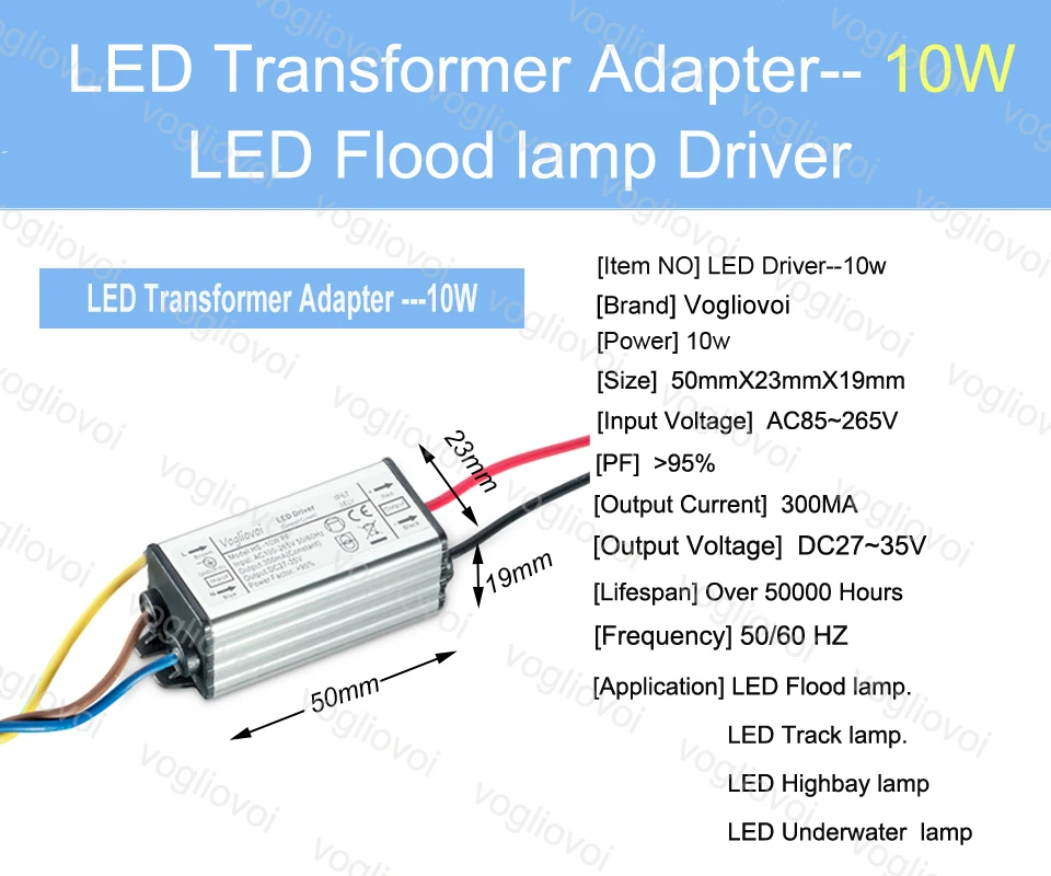 Vogliovoi светодиодный трансформатор 10 W 20 W 30 W 50 W 100 W Полный Мощность 110 V 220 V AC240V Водонепроницаемый IP65 Алюминий теплый белый 35MIL светодиодный чип