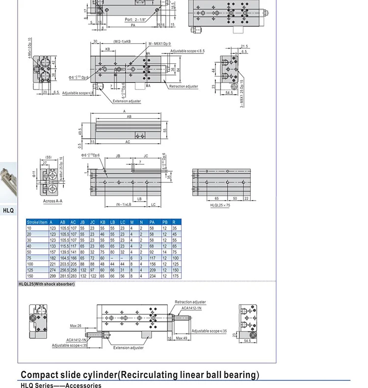 HLQ25X10BS/20BS/30BS/40BS/50BS/40 S/50 S/10SAS/20SAS/30SAS/40SAS AIRTAC раздвижной Настольный цилиндр