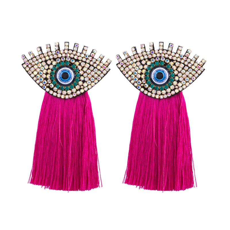 Bohemian Beaded Eyes Tassel Earrings for Women Unique Design Wedding Jewelry Handmade Colorful Fringed Drop Earrings Rose