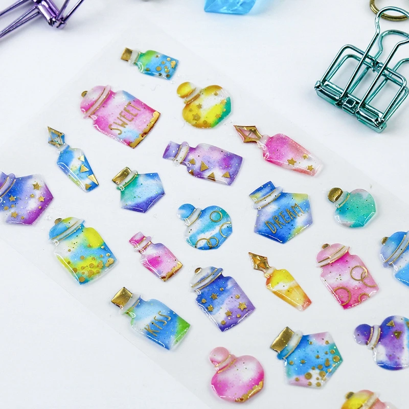 

HTMOTXY Kawaii 3D Crystal Mobile Phone Stickers For Iphone 6 Plus Cute Cartoon Pattern Decoration Phone Stickers For Iphone X