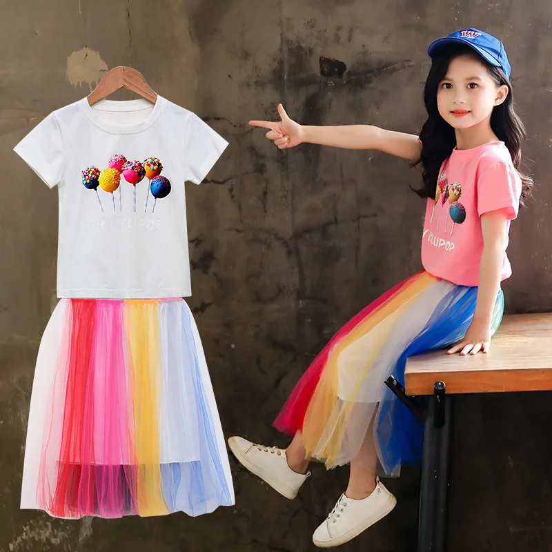 Детская одежда комплект летней одежды для девочек топы с короткими рукавами и