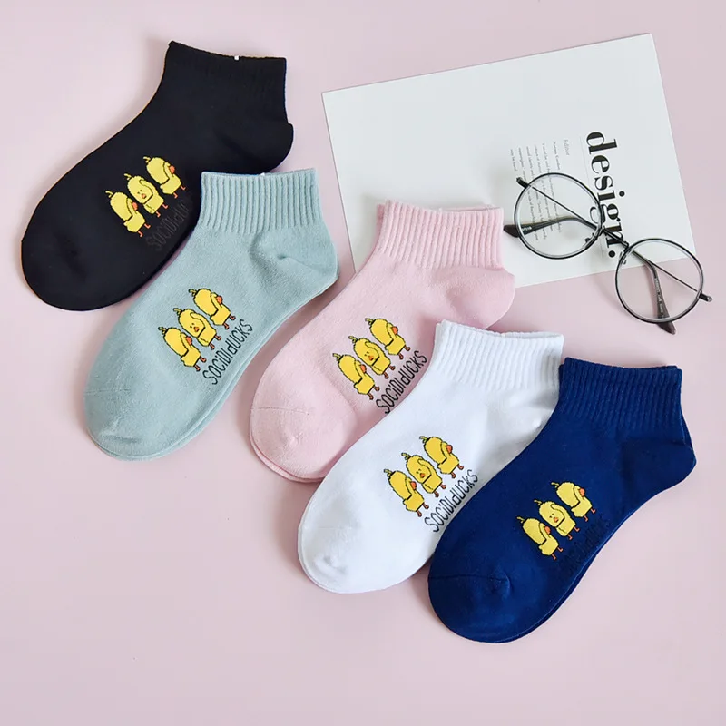 

SP&CITY 5Pairs Summer Women Cartoon Duck Short Sock Cotton Funny Animal Patterned Chic Ankle Socks Kawaii Hipster Art Week Sox