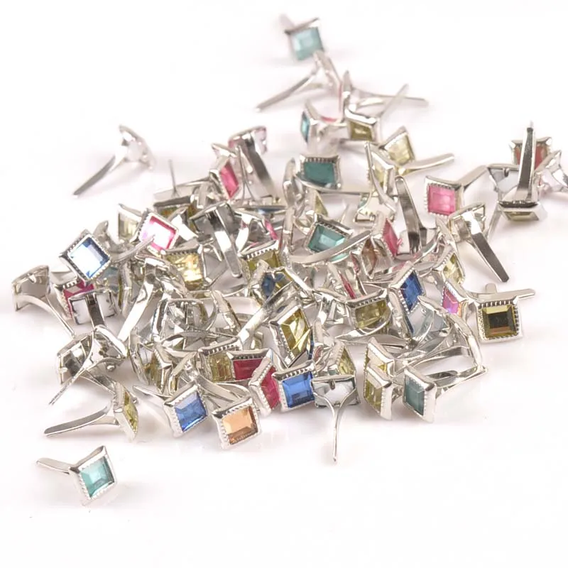 Mixed square Rhinestone Brad Scrapbooking Embellishment Fastener Brads Metal Crafts Shoes Decoration 50PCs 7x7x15mm CP2199 metal brads scrapbooking decoration