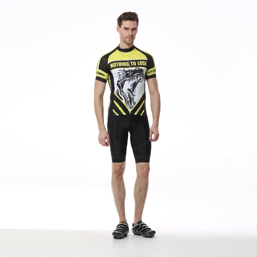 2017 New Cycling Jersey Men Short Sleeve Yellow Dinosaur Anti sweat