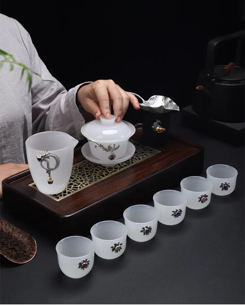 160 мл Цзиндэчжэнь Керамика чайный набор кунг-фу Цветной Стекло Gaiwan Серебристое украшение пиалы для чая мастер чашки Малый Чай чаша Чай ware