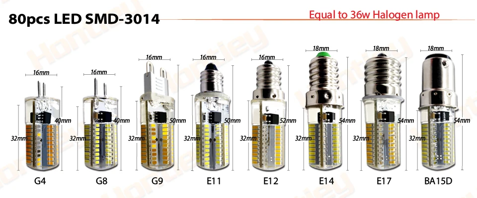 Hontiey кукурузы затемнения лампы силиконовые светодиодный лампы 80 светодиодный s SMD-3014 G4 G8 G9 E11 E12 E14 E17 BA15D энергосбережения заменить галогенные