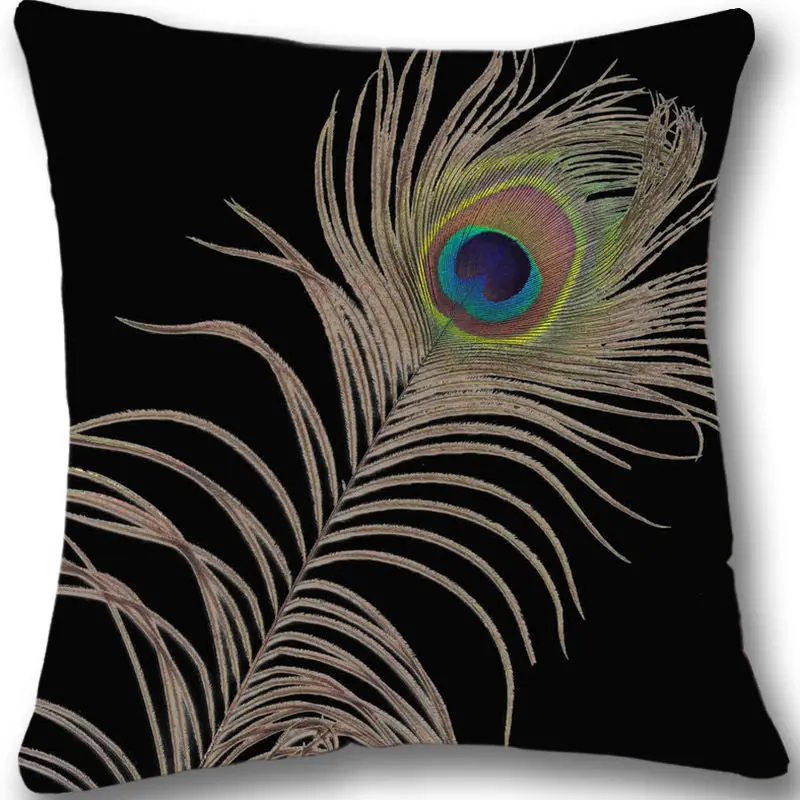 Peacock Feathers Cushion Cover Cases Peacock Feather Pillow Case Black