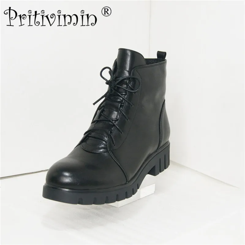 Pritivimin FN50 C Fashion New winter ladies warm real fur lined shoes woman black cow leather thick low heel lace up ankle boots Pritivimin FN50 C Fashion New winter ladies warm real fur lined shoes woman black cow leather thick low heel lace up ankle boots