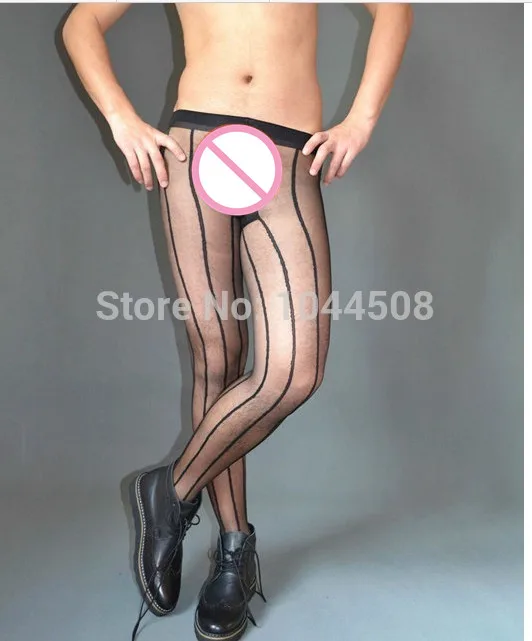 

Male big mesh vertical stripes sexy pantyhose breathable tights