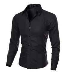 Бренд 2018 модная мужская рубашка с длинными рукавами из хлопка высокого качества в горошек оверсайз Мужская s Мужская классическая рубашка