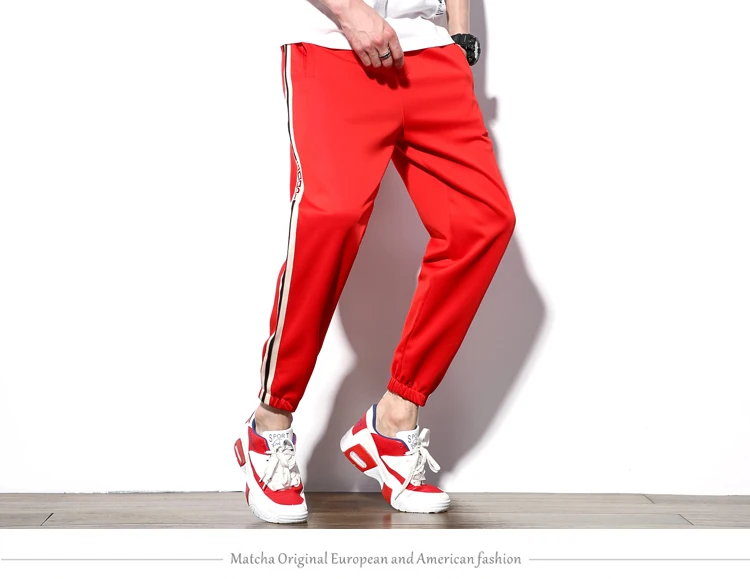 Новинка летние уличные стильные полосатые сплайсированные одноцветные мужские брюки длиной до щиколотки с эластичной талией размера плюс свободные штаны XXK9