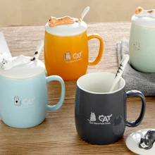 3D Tassen Nette Katze Stil Keramik Tassen 420 ml mit Deckel & löffel Cartoon Kreative Teetasse Moring Bechermilchschale Kaffee Einzigartige Porzellan tassen