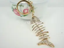 Fish Bones Keychain Car Keyring Cute Rhinestone Crystal Charm Pendant Key Bag Chain Gift New Fashion Free Shipping