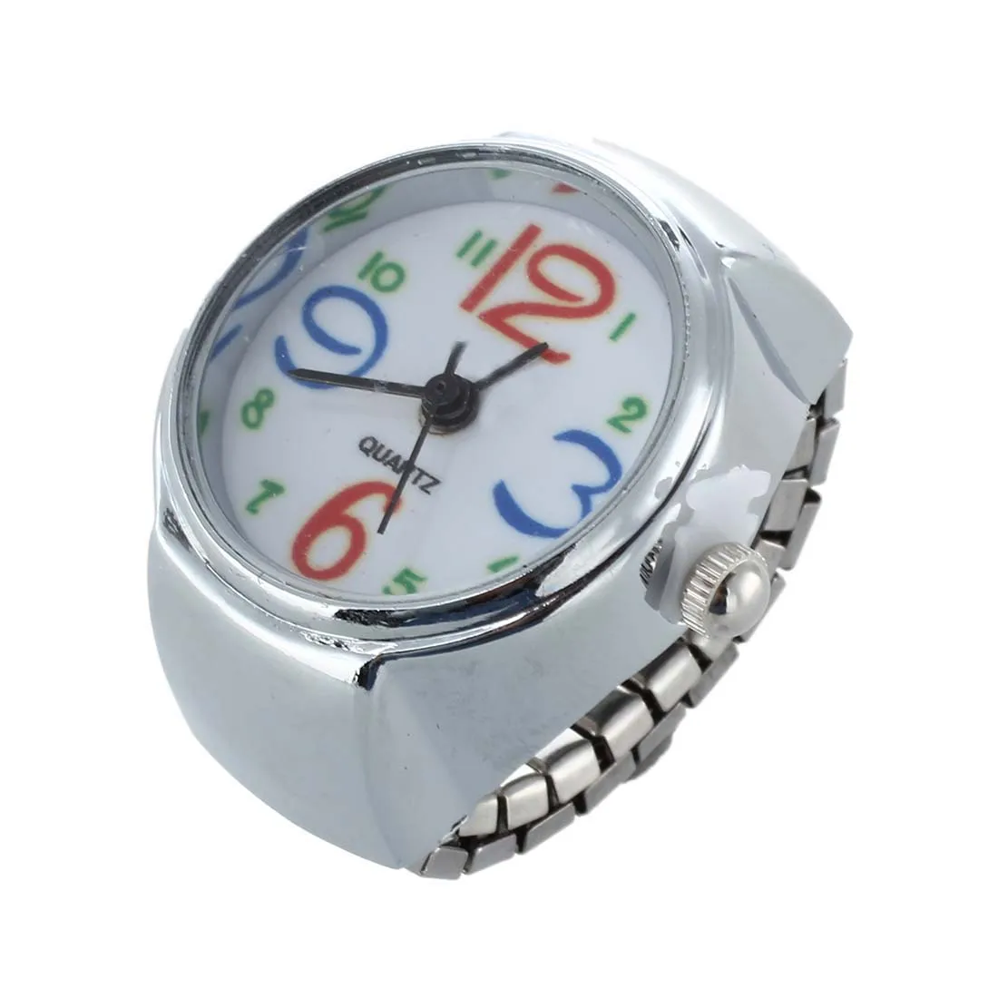 

Silver Alloy Quartz Round Dial Pocket Finger Ring Watch