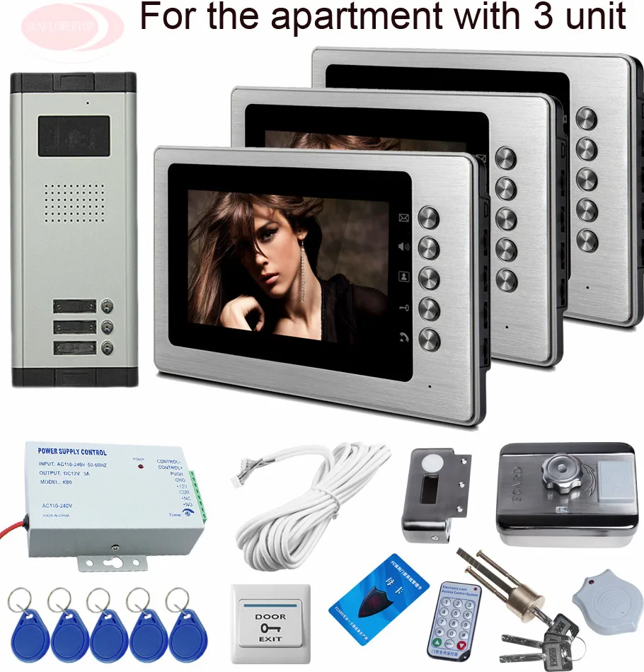 Video Intercom Monitor For Doorphone Rfid Electronic Lock 3 Buttons Surveillance Camera Intercoms For Buildings Of Apartments