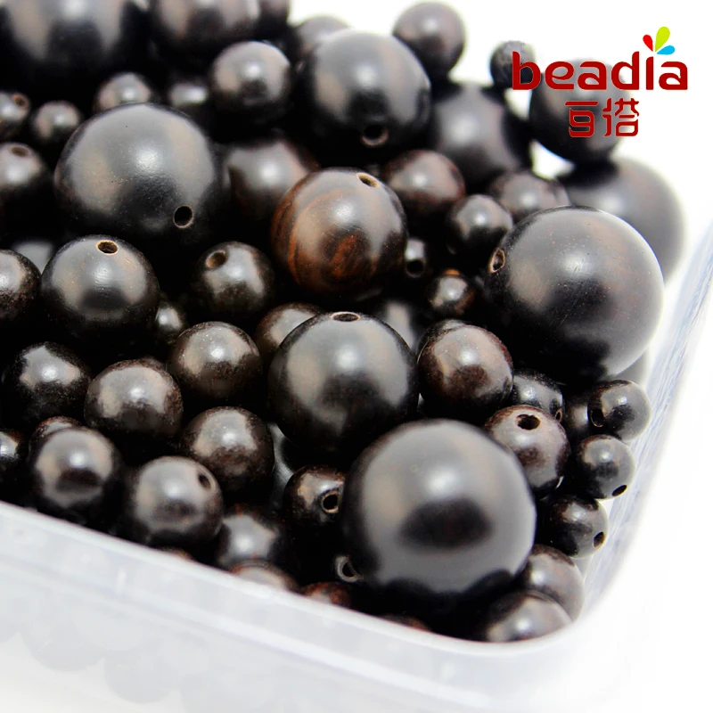 Natural Black Ebony Wood Round Ball Beads Bracelet 6mm 8mm 12mm 15mm 18mm 20mm