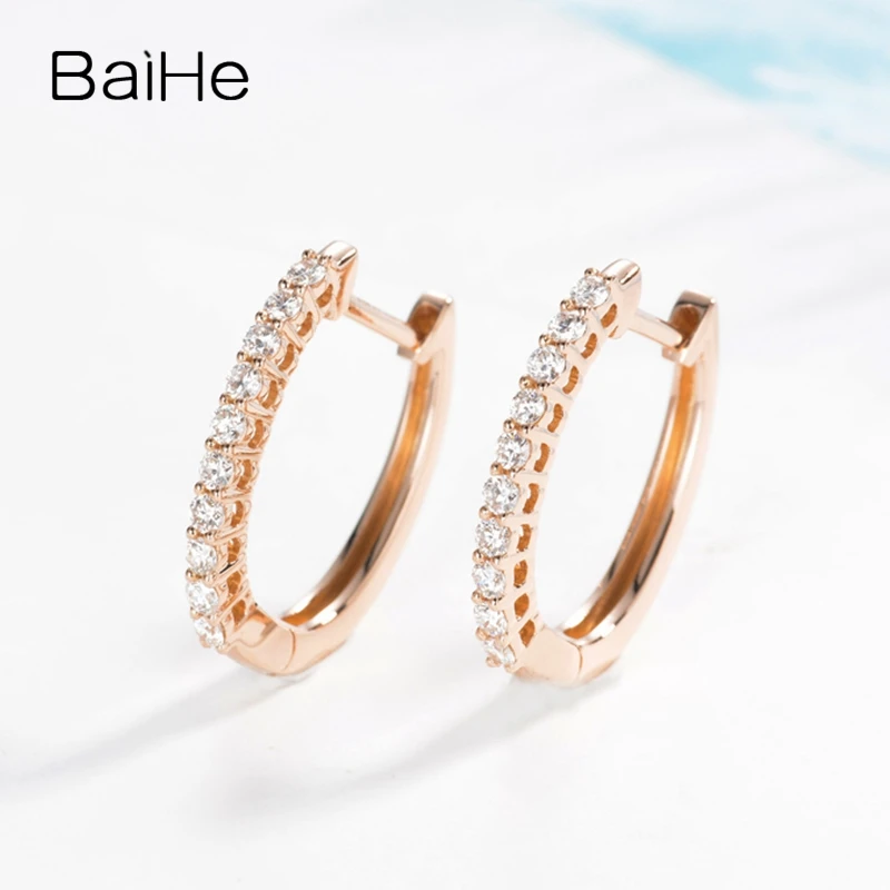 BAIHE, 14 K, розовое золото, 0.30ct, H/SI-SI3, Круглые,, настоящие натуральные бриллианты, свадебные ювелирные изделия, трендовые, подарок, серьги-гвоздики