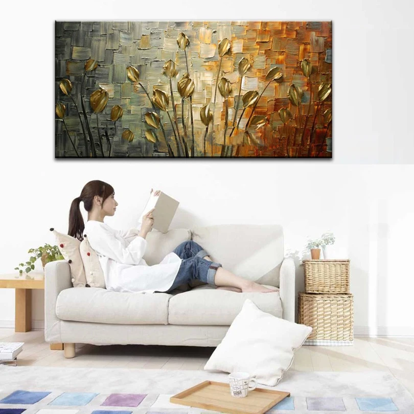 

Hand painted oil painting Home decoration high quality canvas flower knife painting pictures