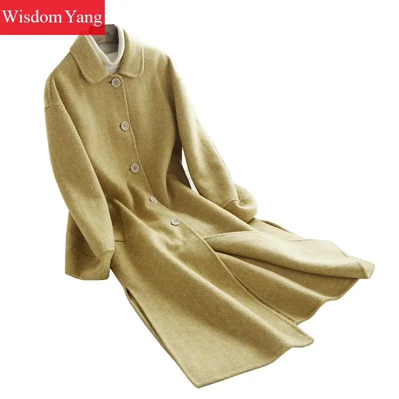 Laine Rayé Mouton Manteau Hiver Coréenne Alpaga Manteaux Longues 2018 Dames Élégant Yellow Coat Survêtement Jaune Femmes Occasionnel Pardessus Chaud De 4LRq35Aj