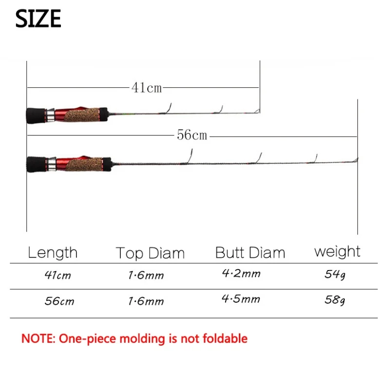 1 قطعة 42 سنتيمتر/56 سنتيمتر الشتاء الكربون الصيد قضبان الجليد الصيد قضبان أو الصيد بكرات لاختيار قضيب كومبو الصيد قضيب مسبوك معالجة
