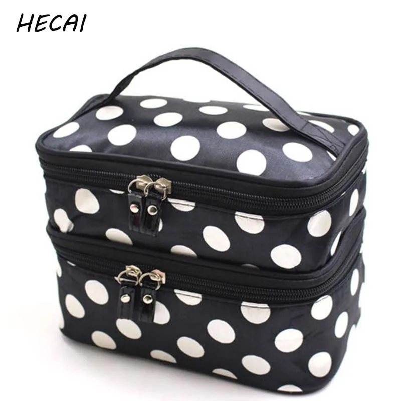 

HECAI Brand Women Cosmetic Bag High Quality Travel Cosmetic Organizer Zipper Portable Makeup Bag Designers Trunk Cosmetic Bags