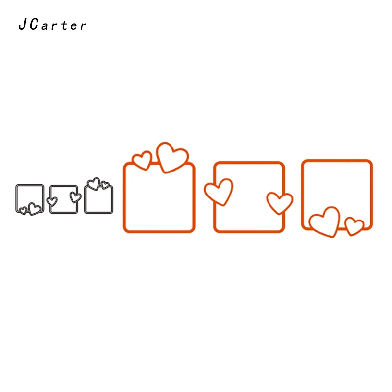 

JC Metal Cutting Dies for Scrapbooking Stencil 3pcs Heart Square Frame Craft Cut Die DIY Handmade Album Paper Cards Model Decor