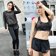 Новая Женская Йога Комплект 5 шт. куртка рубашка бюстгальтер Короткие штаны M-4XL большой Размеры Спортивная одежда Упражнение дышащий Фитнес Армейский зеленый костюм